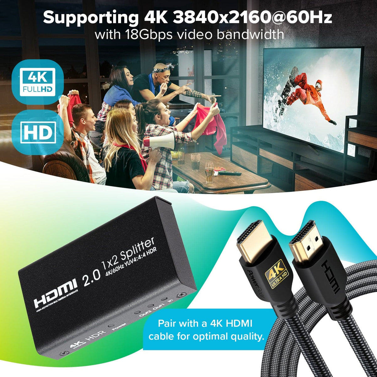 Splitter Map Maplin HDMI Splitter 1 Port In 2 Ports Out 4K Ultra HD @60Hz 18Gbps ...