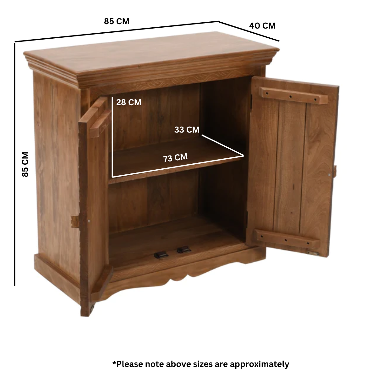 Carved Mango Wood Sideboard With 2 Doors