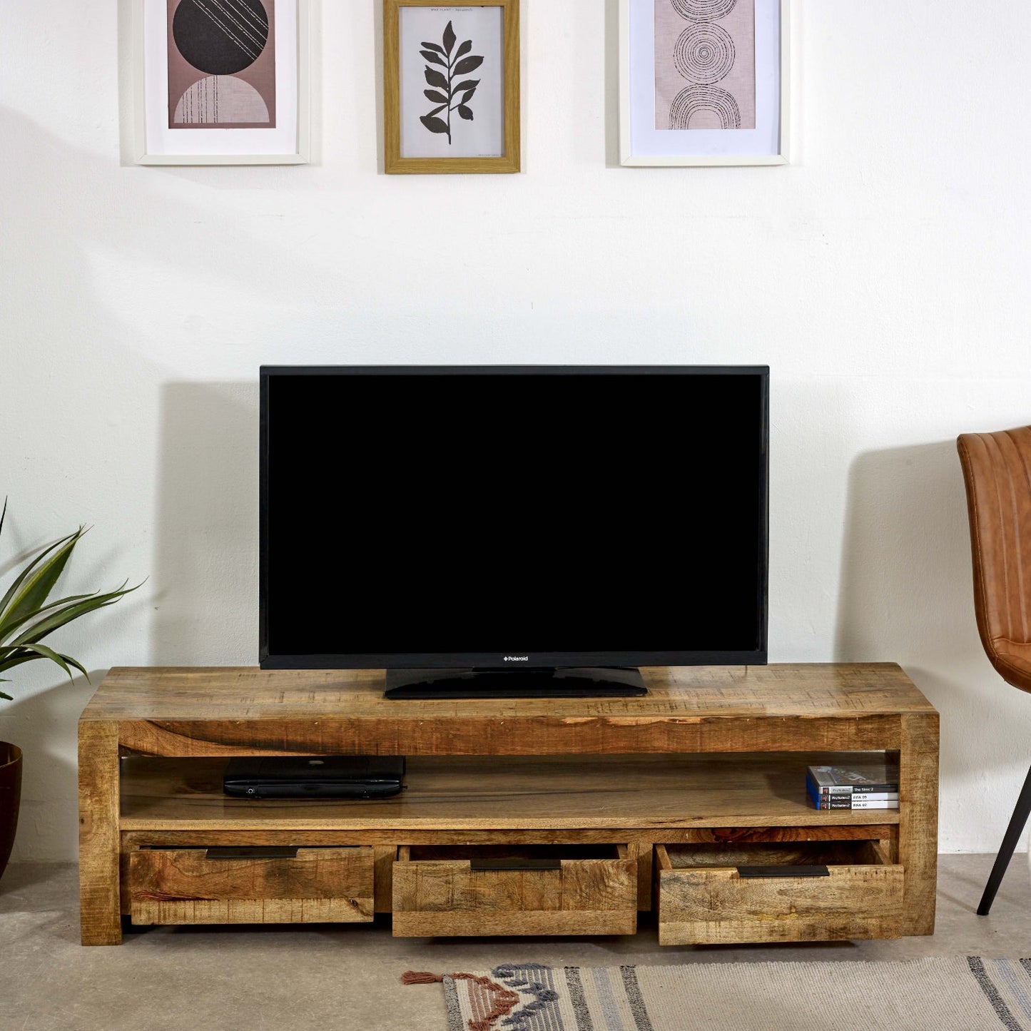 Merlin Mango Wooden Large TV Stand With 3 Drawers