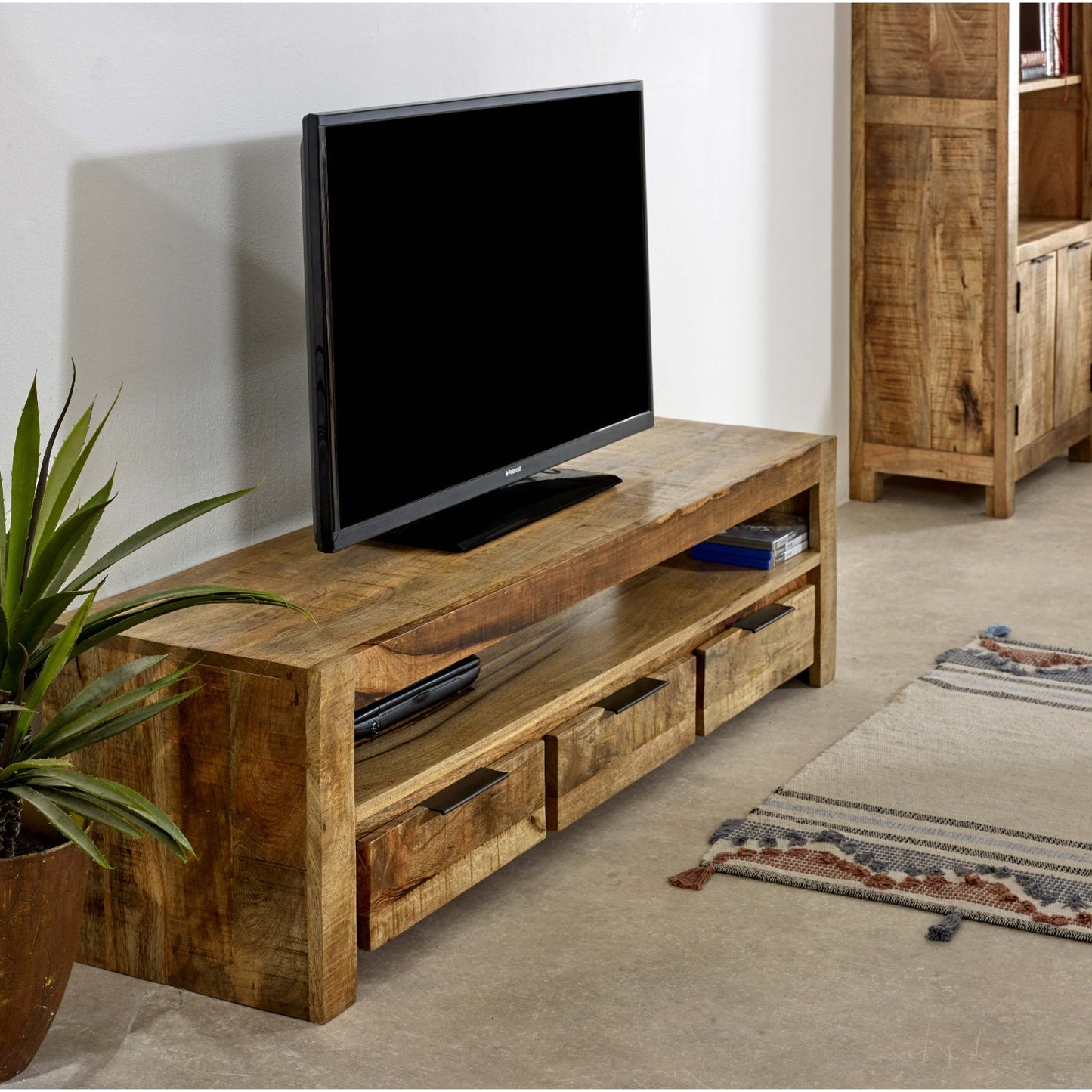 Merlin Mango Wooden Large TV Stand With 3 Drawers