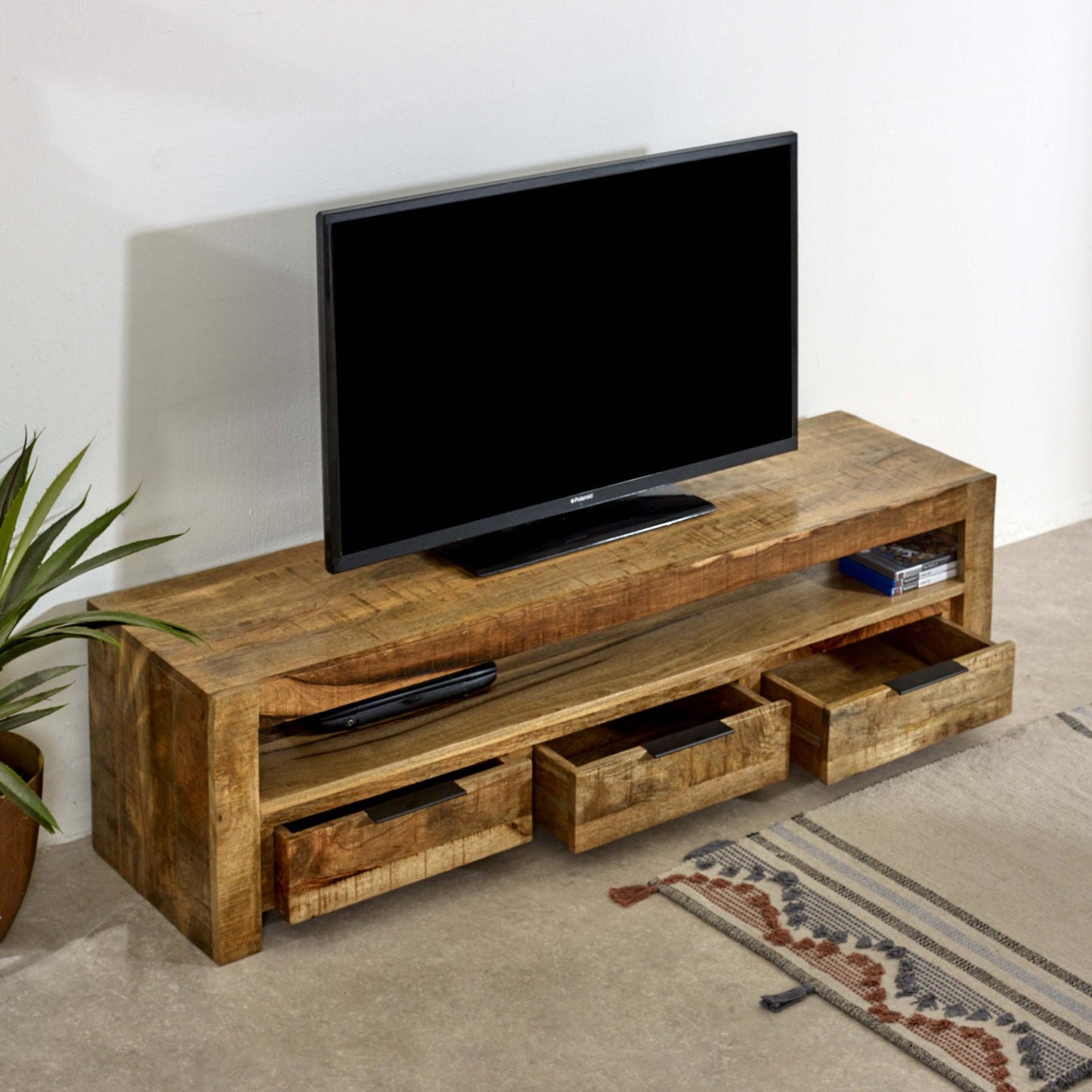 Merlin Mango Wooden Large TV Stand With 3 Drawers