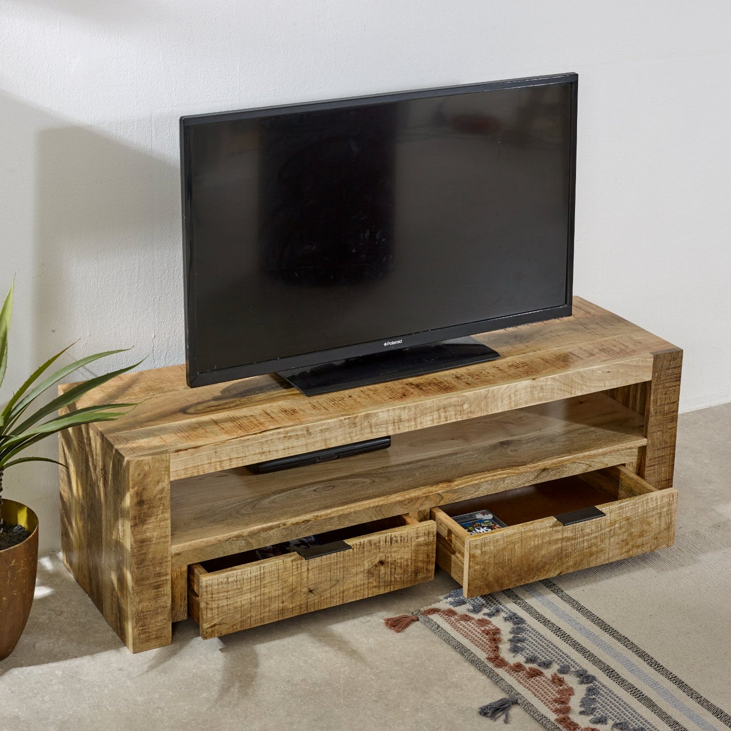 Merlin Mango Wooden Tv Stand With 2 Drawers