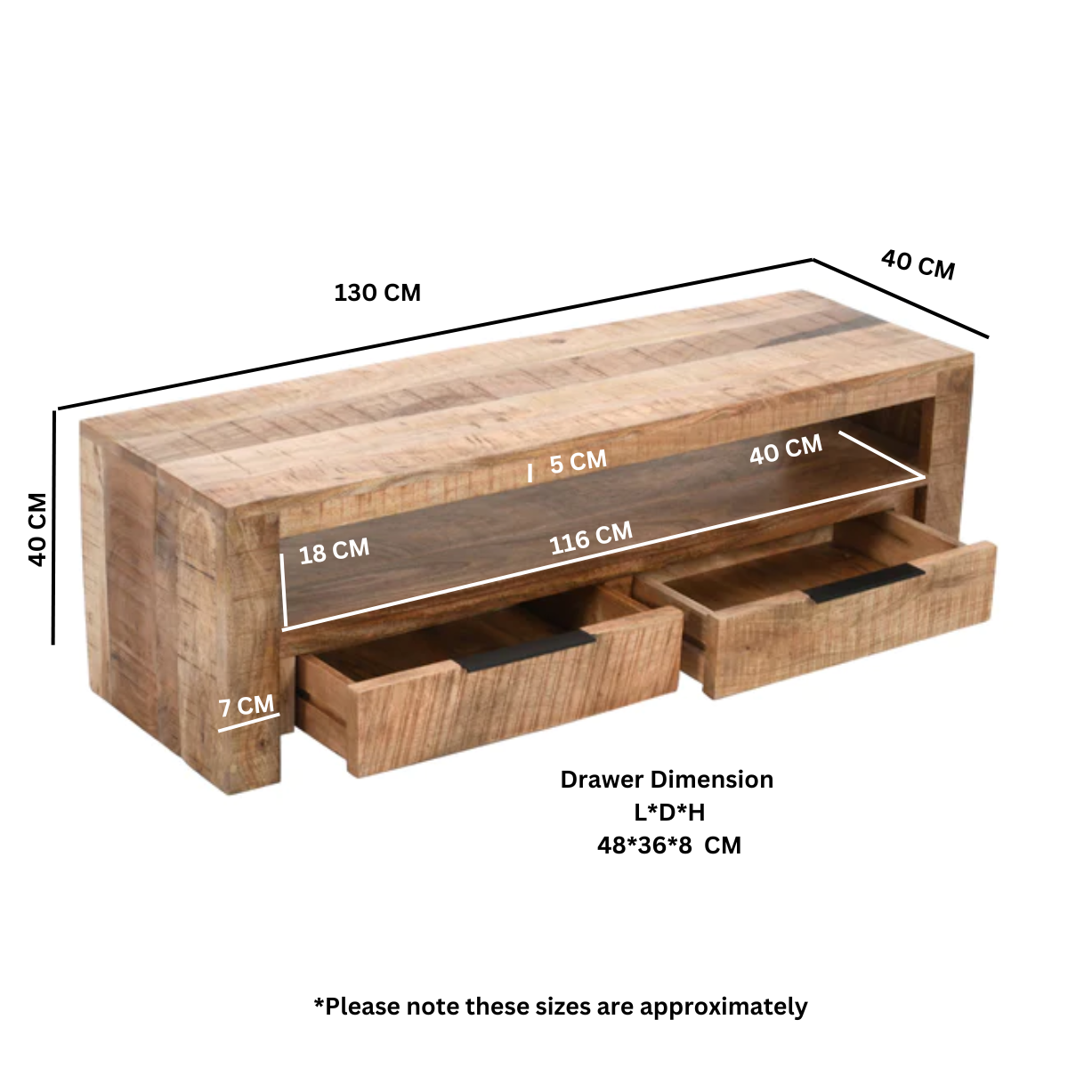 Merlin Mango Wooden Tv Stand With 2 Drawers