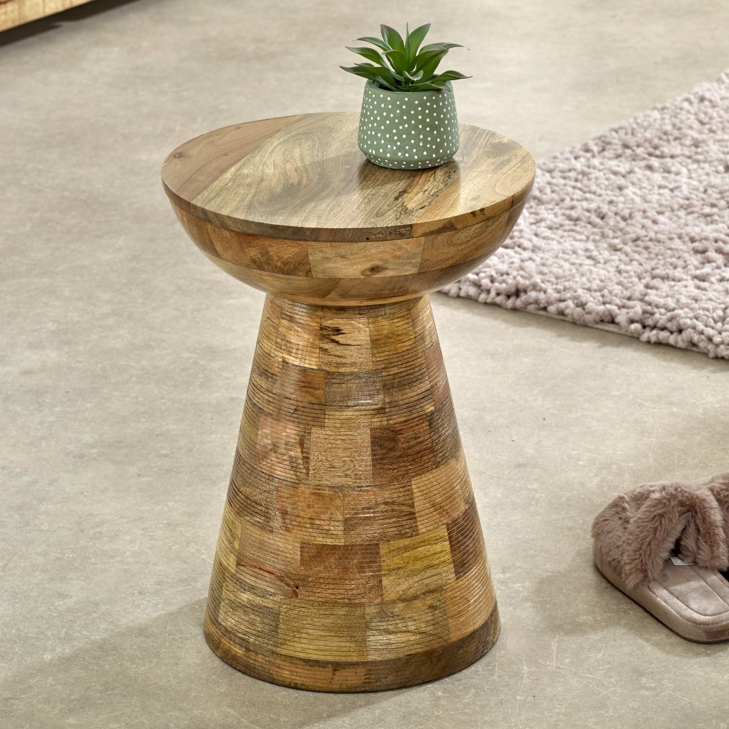 Merlin Mango Wooden Round Side Table Mushroom Style
