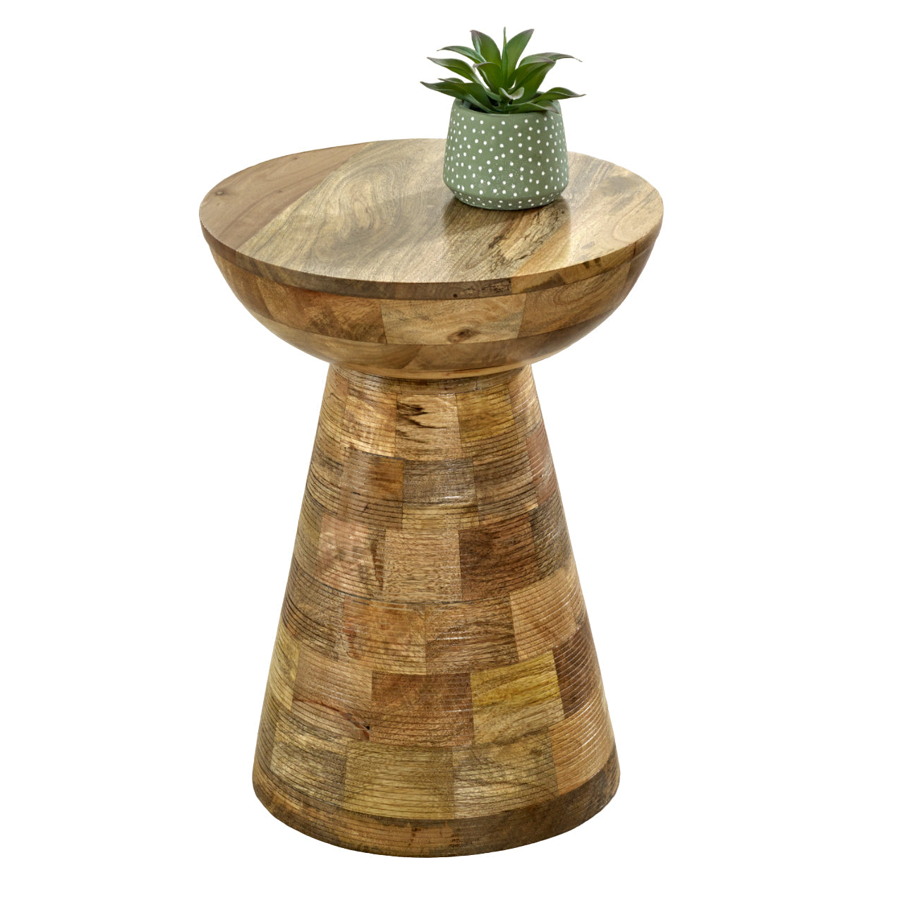 Merlin Mango Wooden Round Side Table Mushroom Style