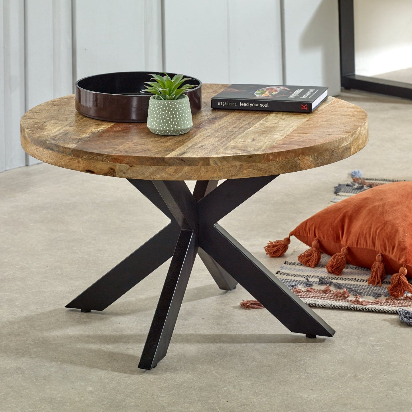Merlin Mango Wooden Round Coffee Table Spider Legs