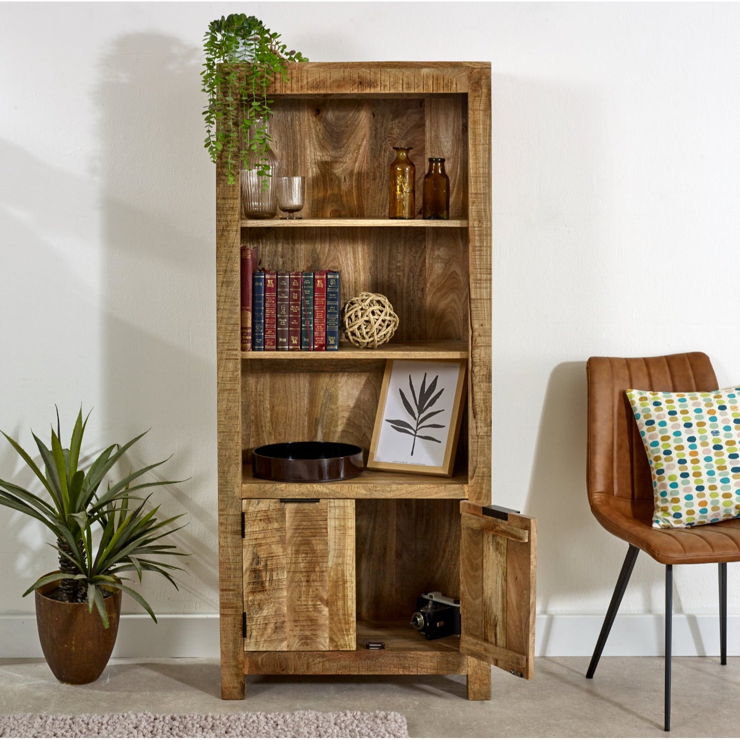 Merlin Mango Wooden Bookcase With 2 Doors