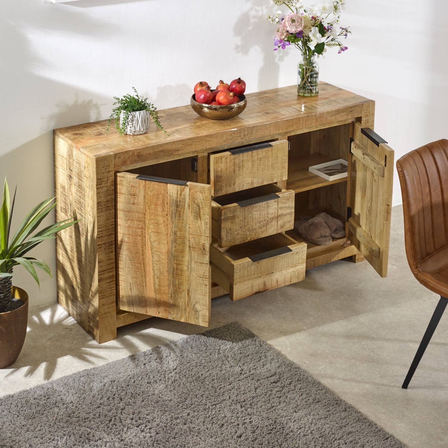 Merlin Mango Wooden Large Sideboard   2 Door & 3 Drawer