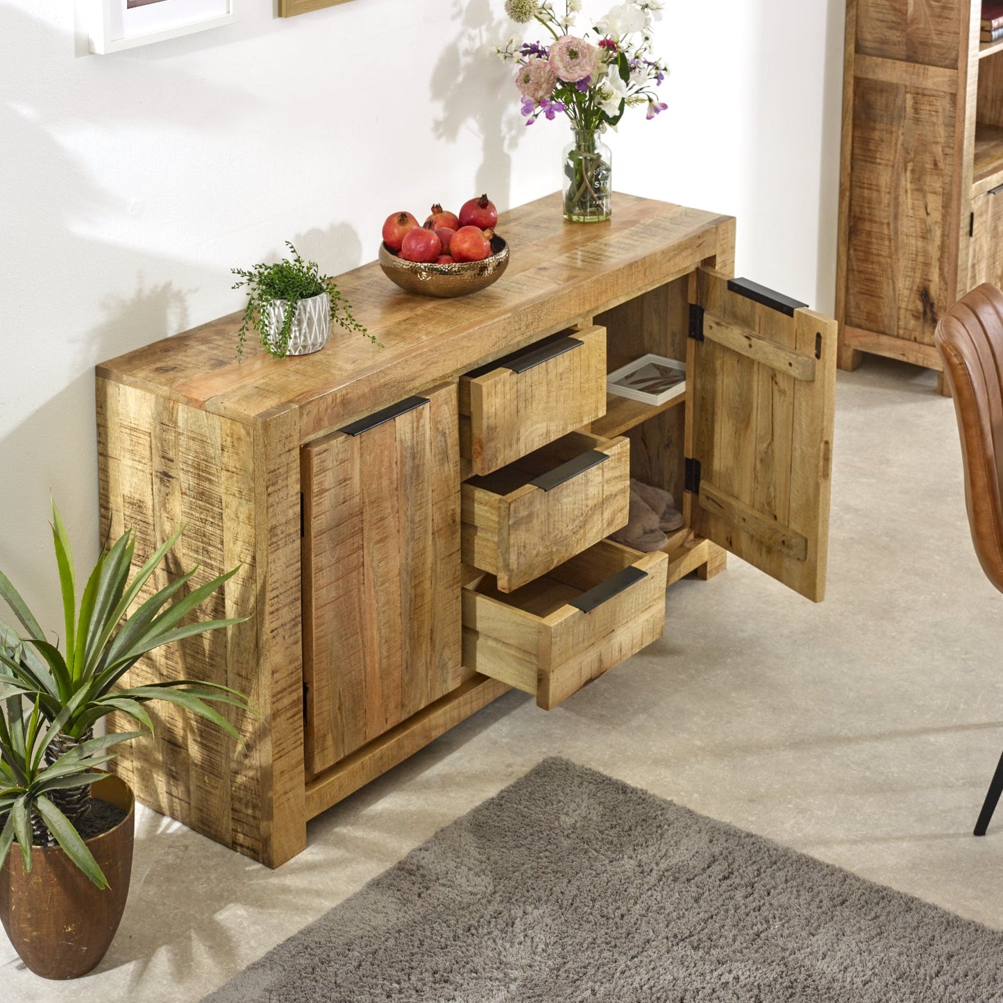 Merlin Mango Wooden Large Sideboard   2 Door & 3 Drawer