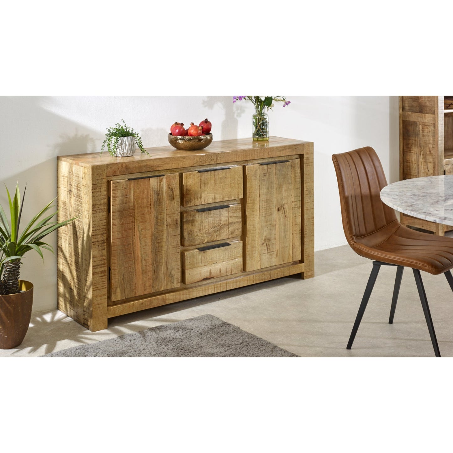 Merlin Mango Wooden Large Sideboard   2 Door & 3 Drawer