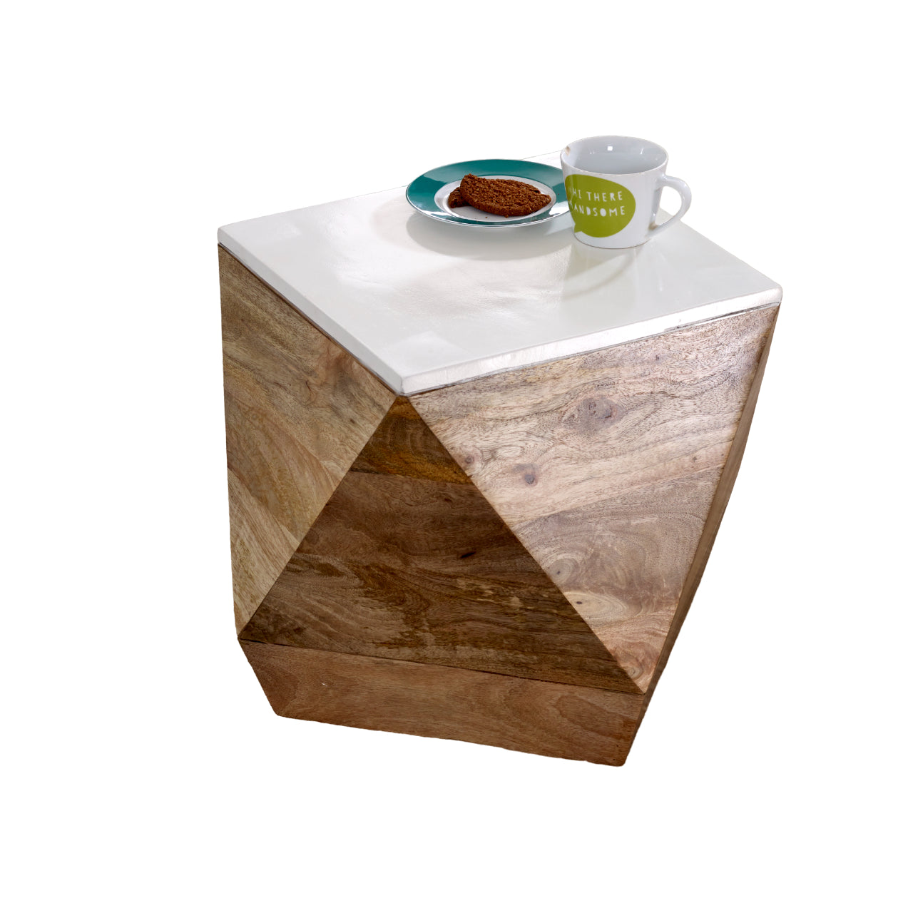 Bianco Solid Mango Wood White Side Table
