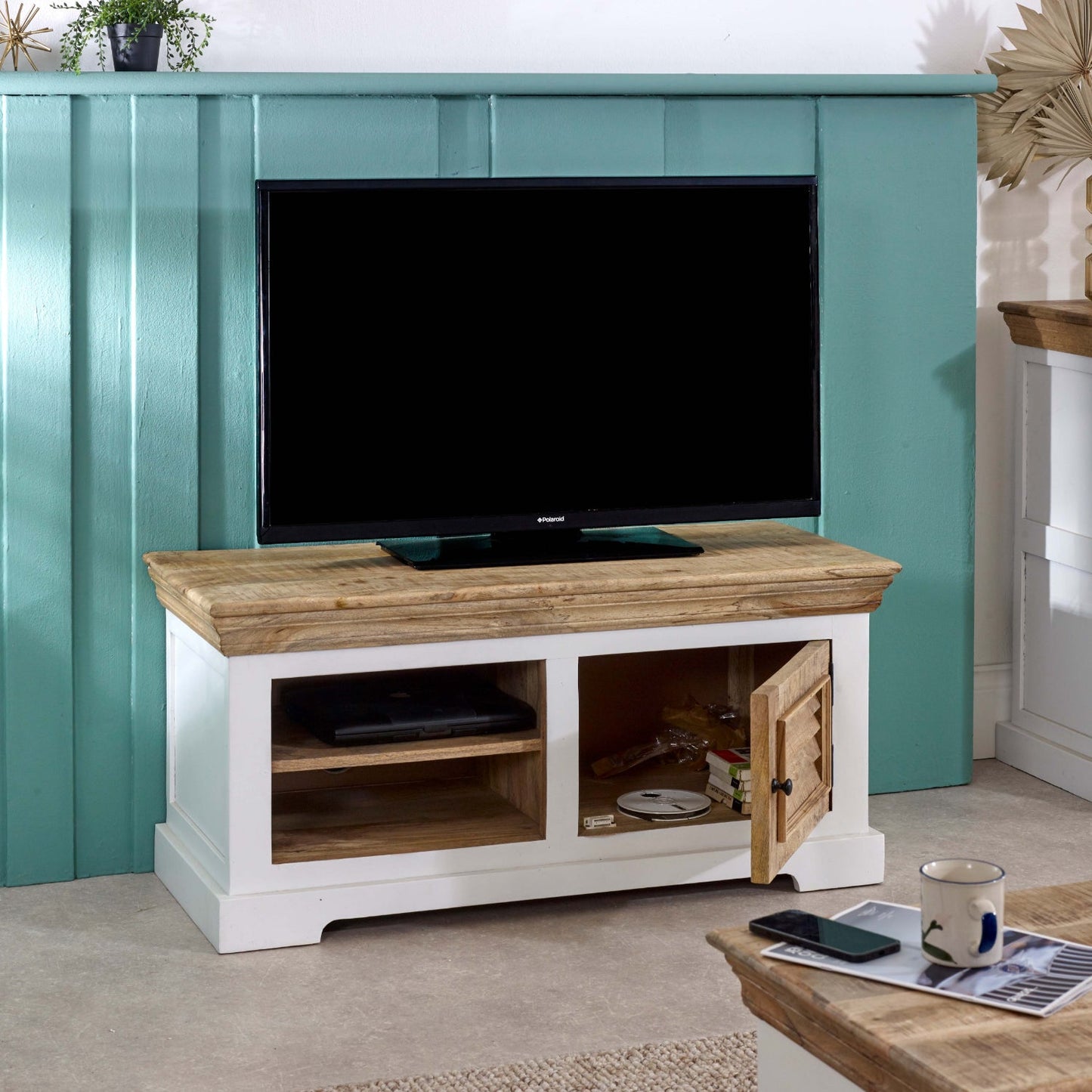 Bianco Solid Mango Wood Small Tv Cabinet White