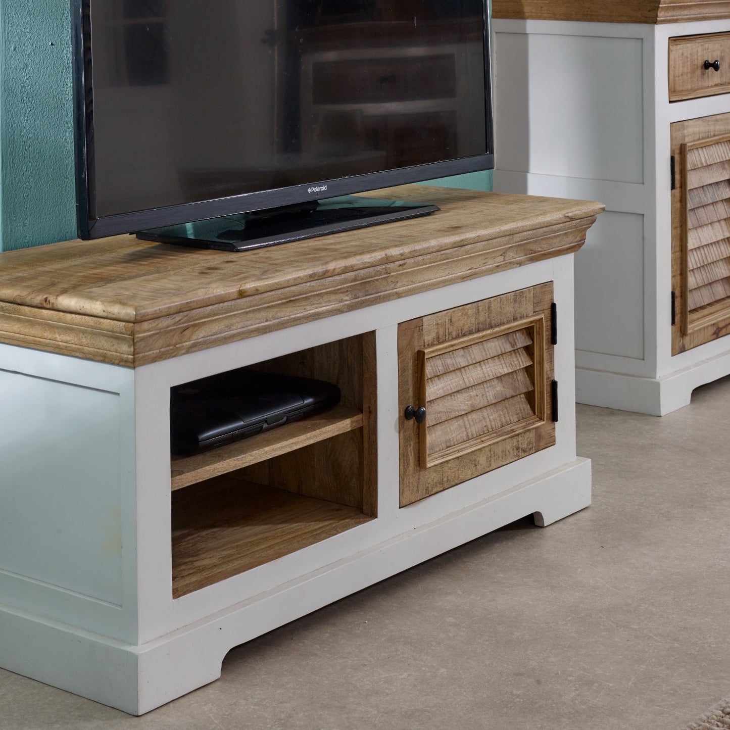 Bianco Solid Mango Wood Small Tv Cabinet White