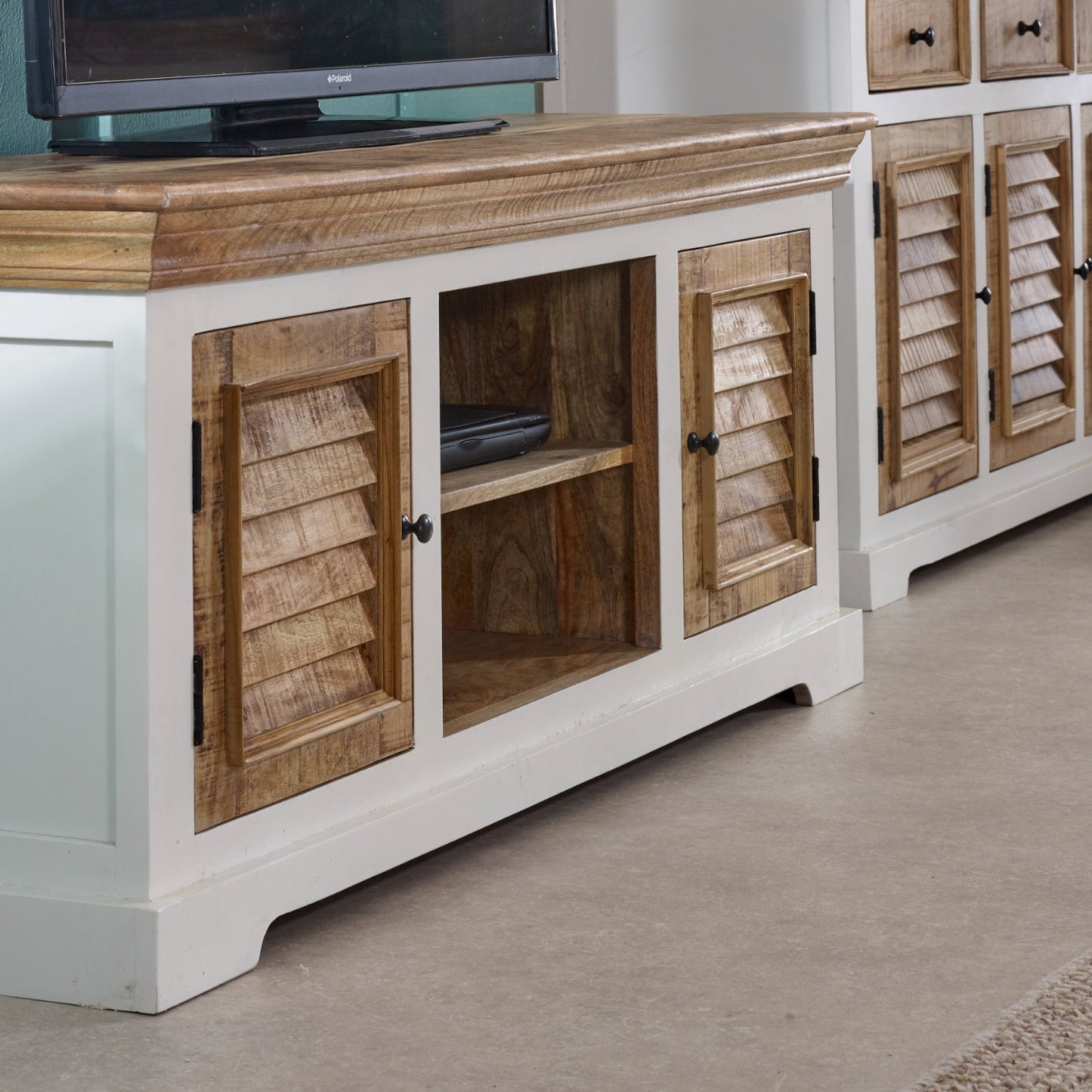 Bianco Solid Mango Wood Tv Cabinet White