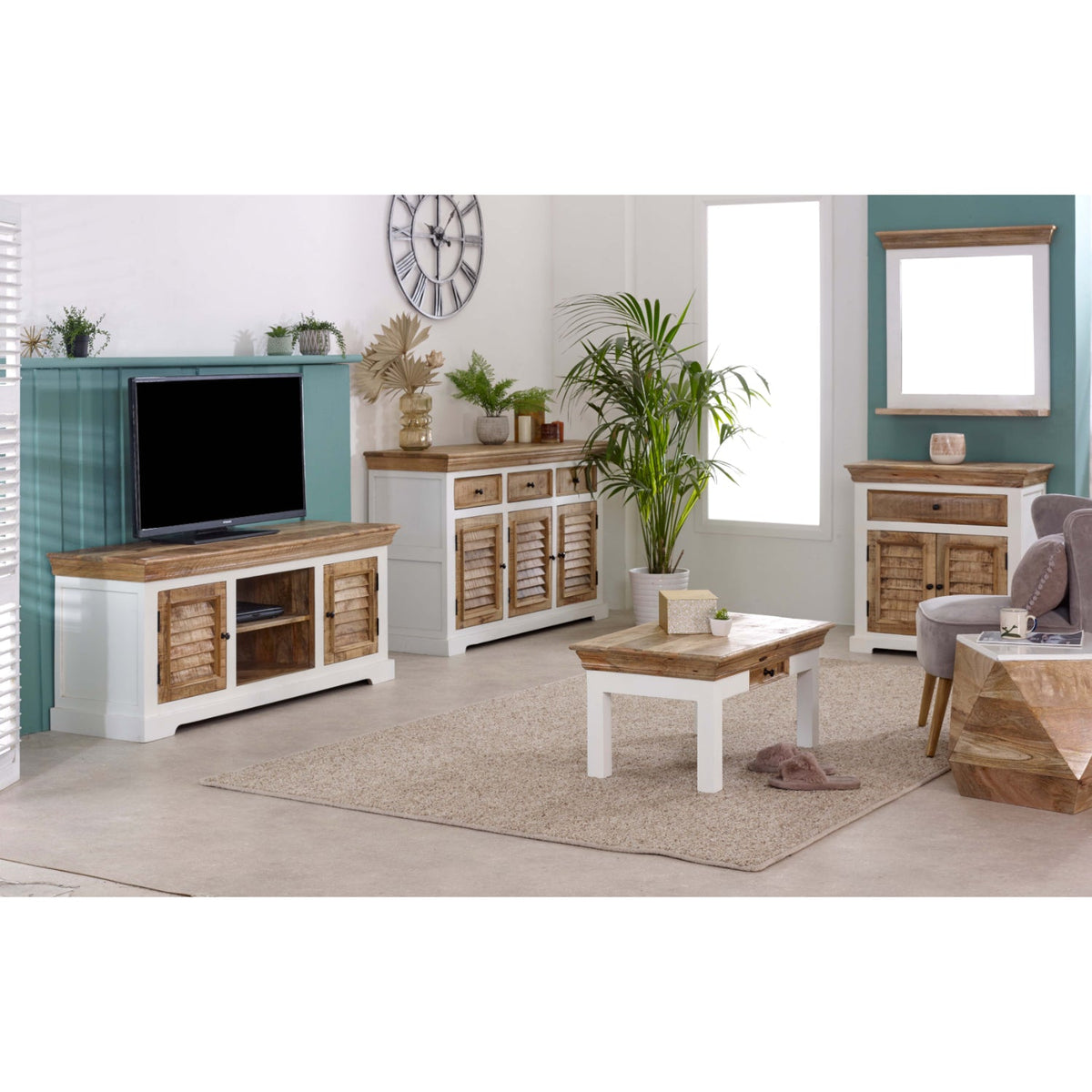 Bianco Solid Mango Wood Small Sideboard White