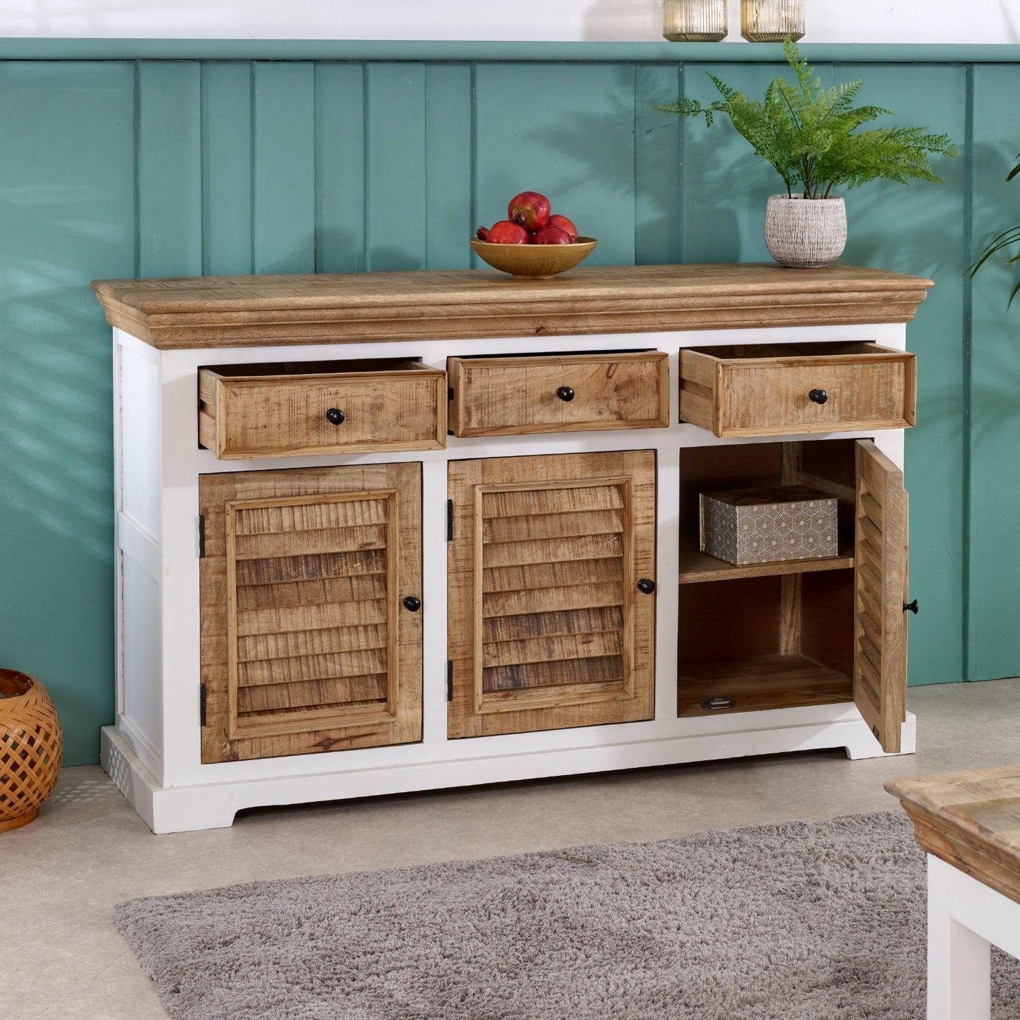 Bianco Solid Mango Wood Large Sideboard 3 Doors & 3 Drawers  White