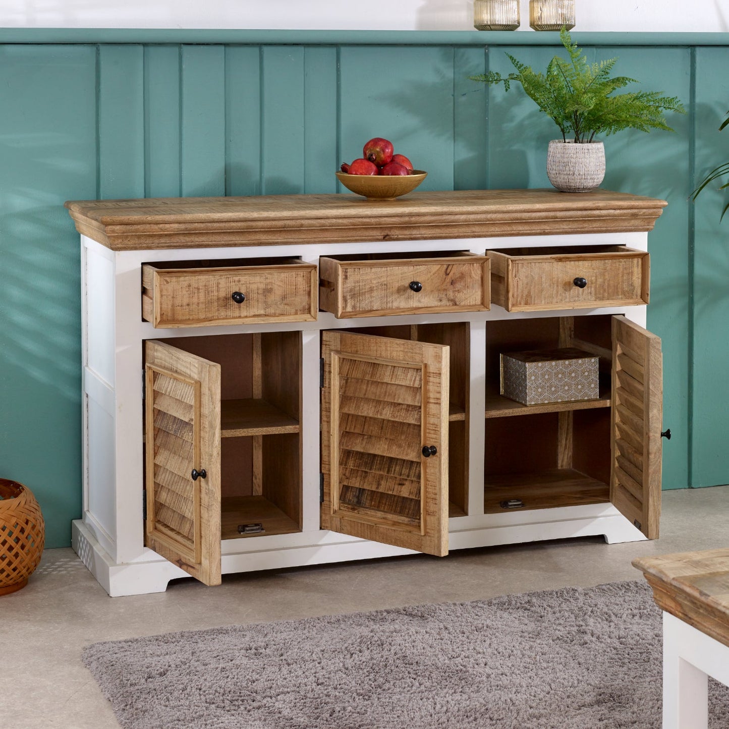 Bianco Solid Mango Wood Large Sideboard 3 Doors & 3 Drawers  White