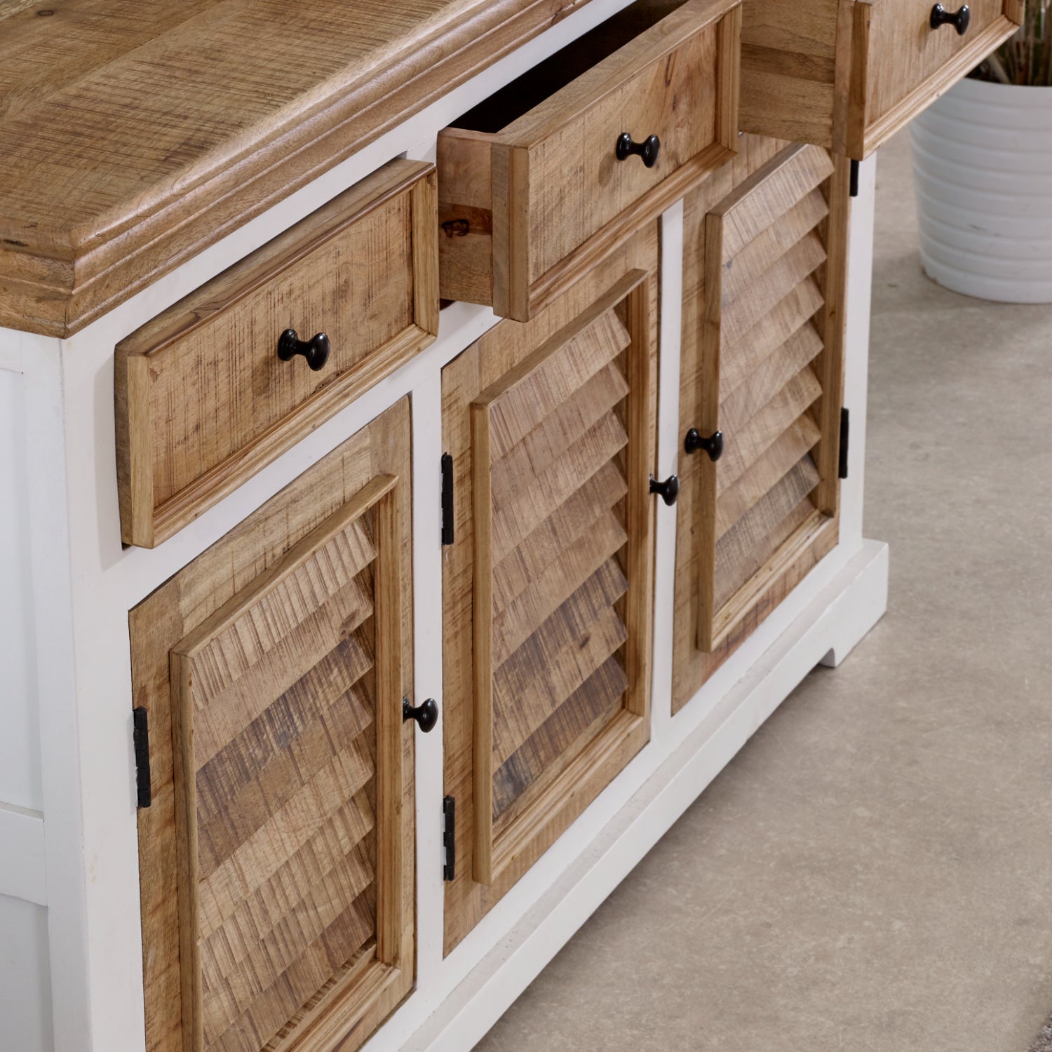 Bianco Solid Mango Wood Large Sideboard 3 Doors & 3 Drawers  White