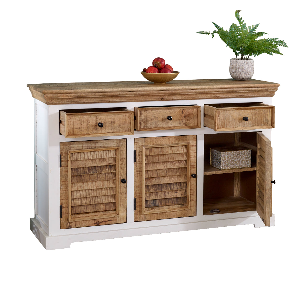 Bianco Solid Mango Wood Large Sideboard 3 Doors & 3 Drawers  White