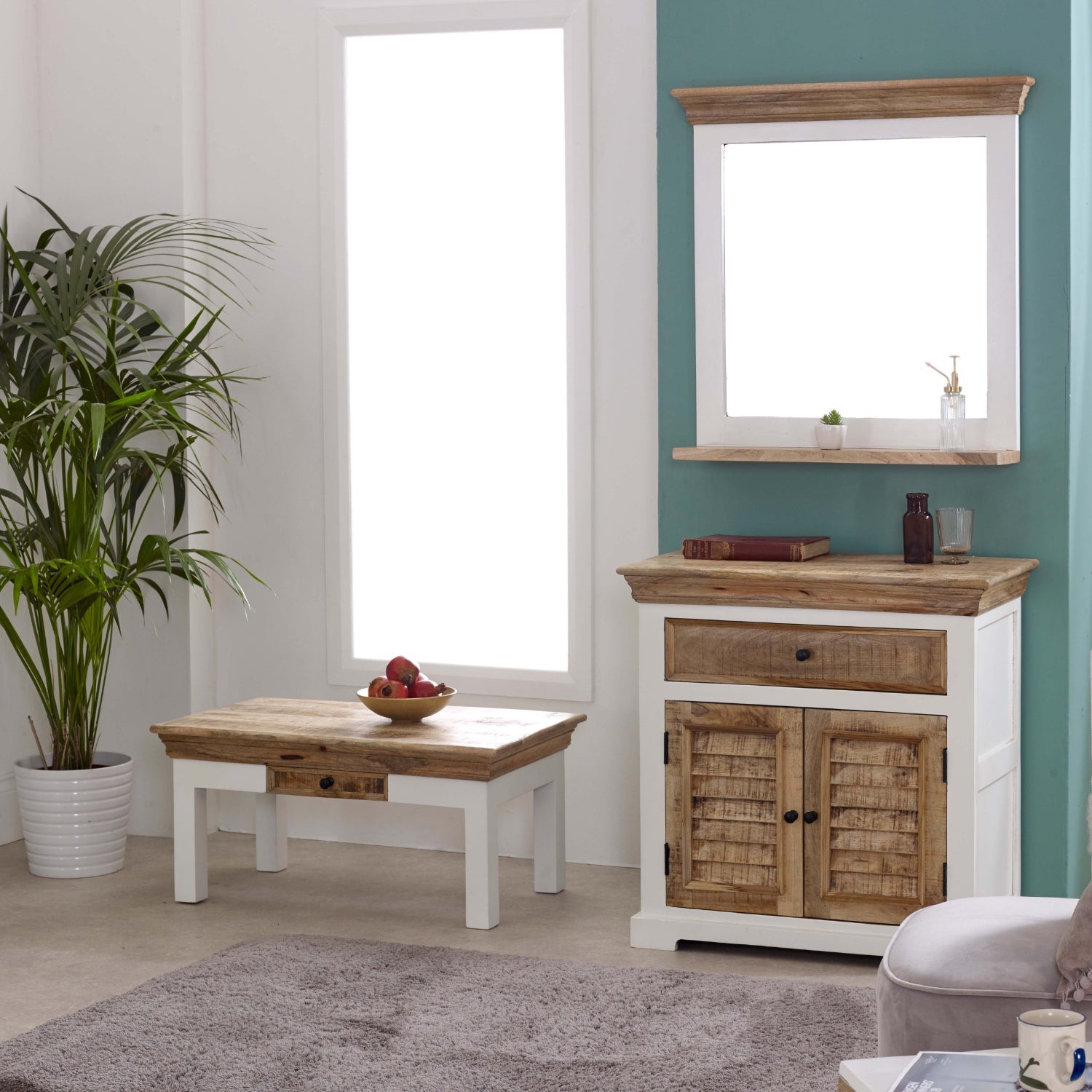 Bianco Solid Mango Wood Wall Mirror White
