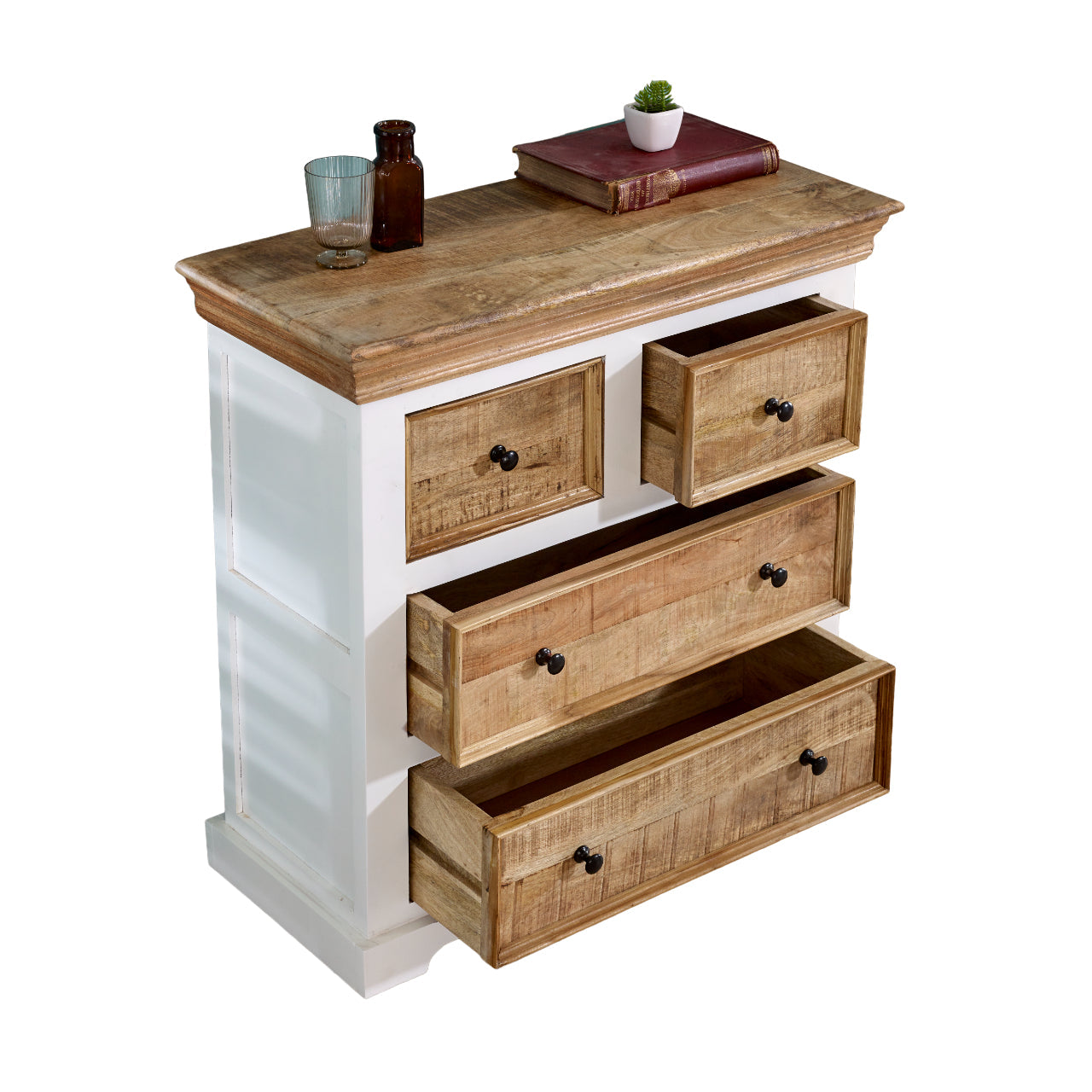 Bianco Solid Mango Wood White Chest Of 4 Drawers