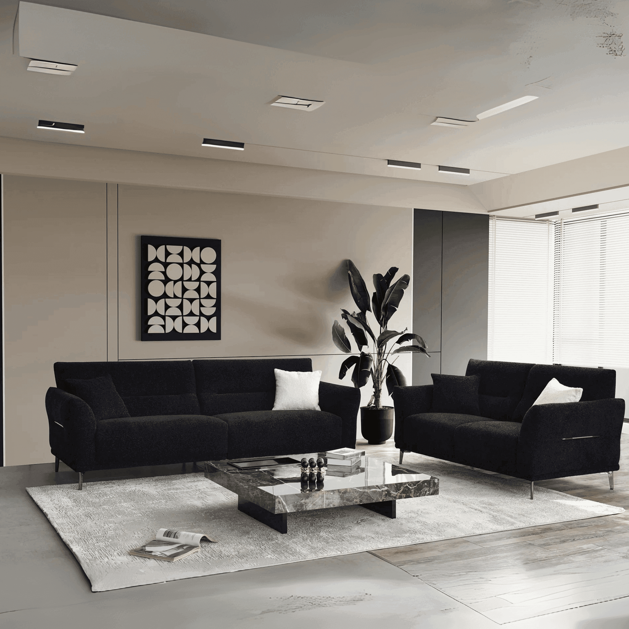 Aluxo Albany Sofa Range in Black Lux Boucle Fabric