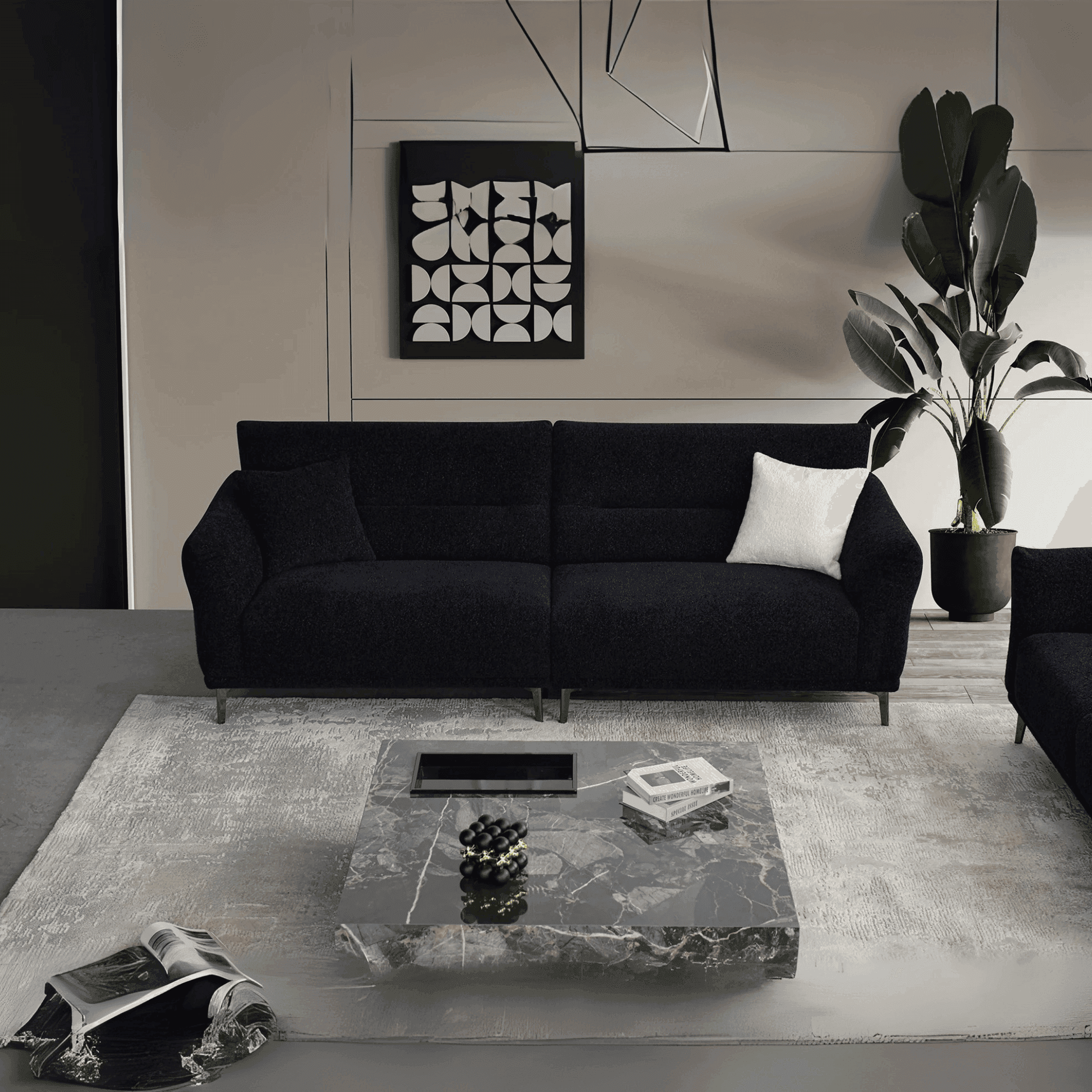 Aluxo Albany Sofa Range in Black Lux Boucle Fabric