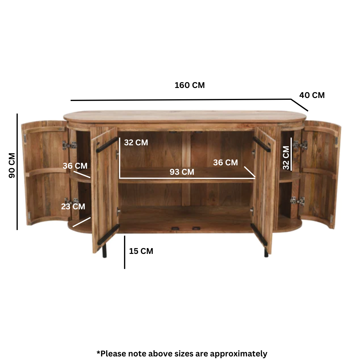 York Solid Wood Sideboard With Metal Legs