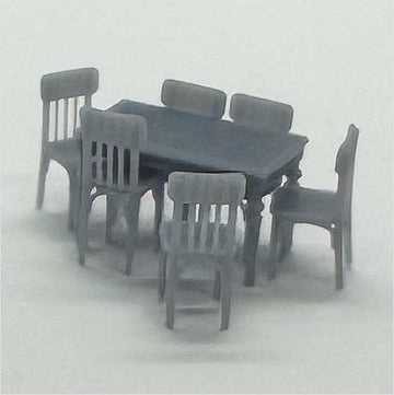 OO Scale | Ready to Paint | Table and Chairs - Style 2 (7 pieces)