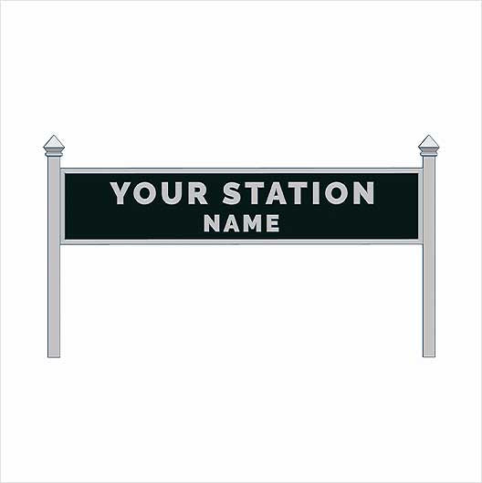 N Scale | Pre-Coloured | Double-Sided Personalised Steam-Era Station Name Board - Style 1 - Two Lines of Text