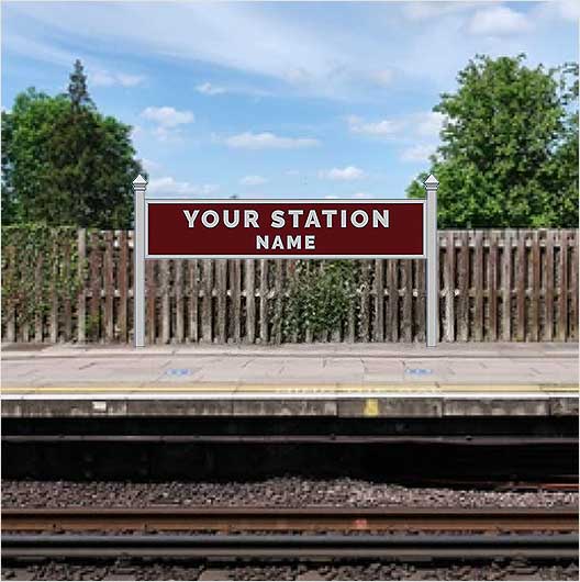 N Scale | Pre-Coloured | Double-Sided Personalised Steam-Era Station Name Board - Style 1 - Two Lines of Text