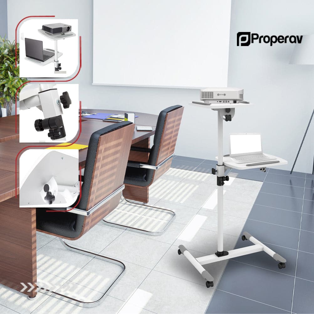 ProperAV Mobile Desk Workstation & Projector Stand - White
