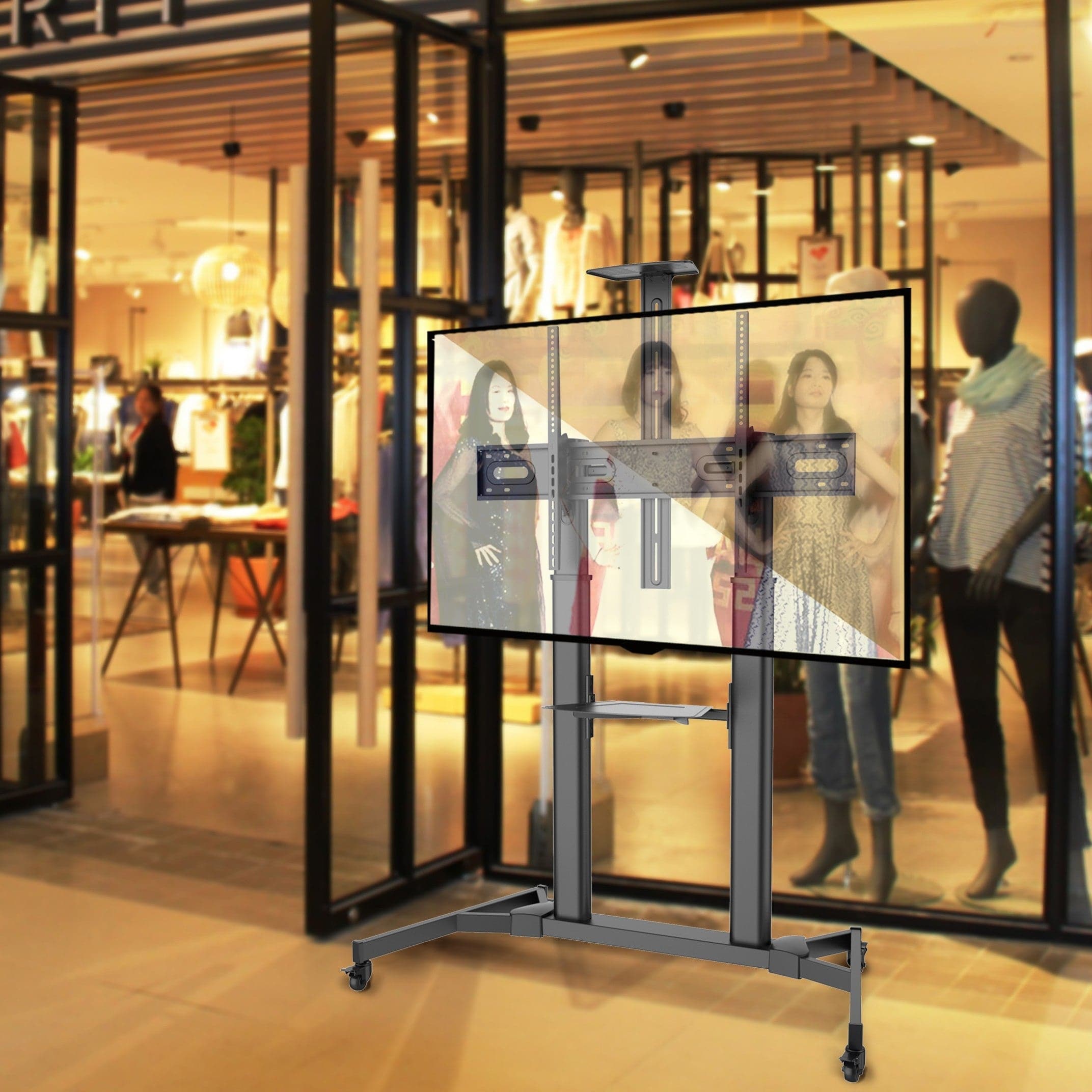 ProperAV Mobile TV Trolley Stand on Wheels for 60" - 100" Screens (100kg Capacity / VESA Max. 600x1000)