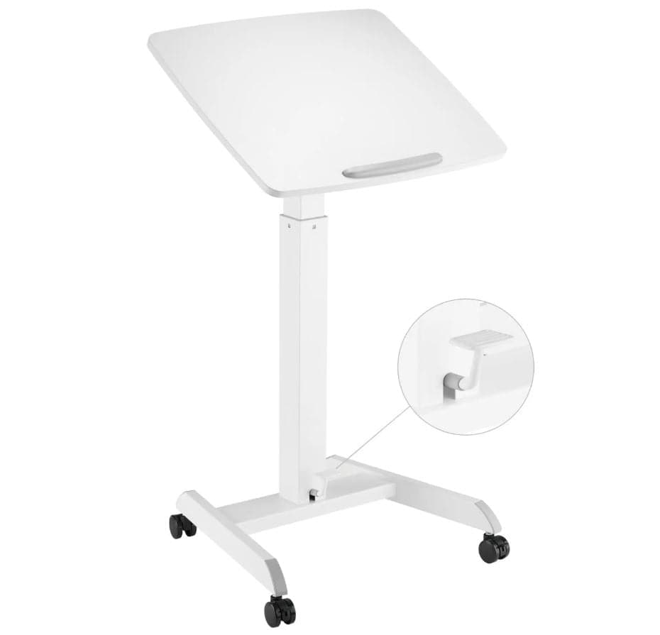 ProperAV Mobile Desk Trolley Workstation with Gas Spring Height Adjustment - White