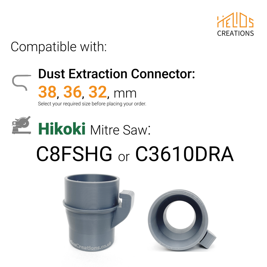 Adapter for Hikoki C3610DRA / C8FSHG Mitre Chop Saw – 32/36/38mm Hose Connector