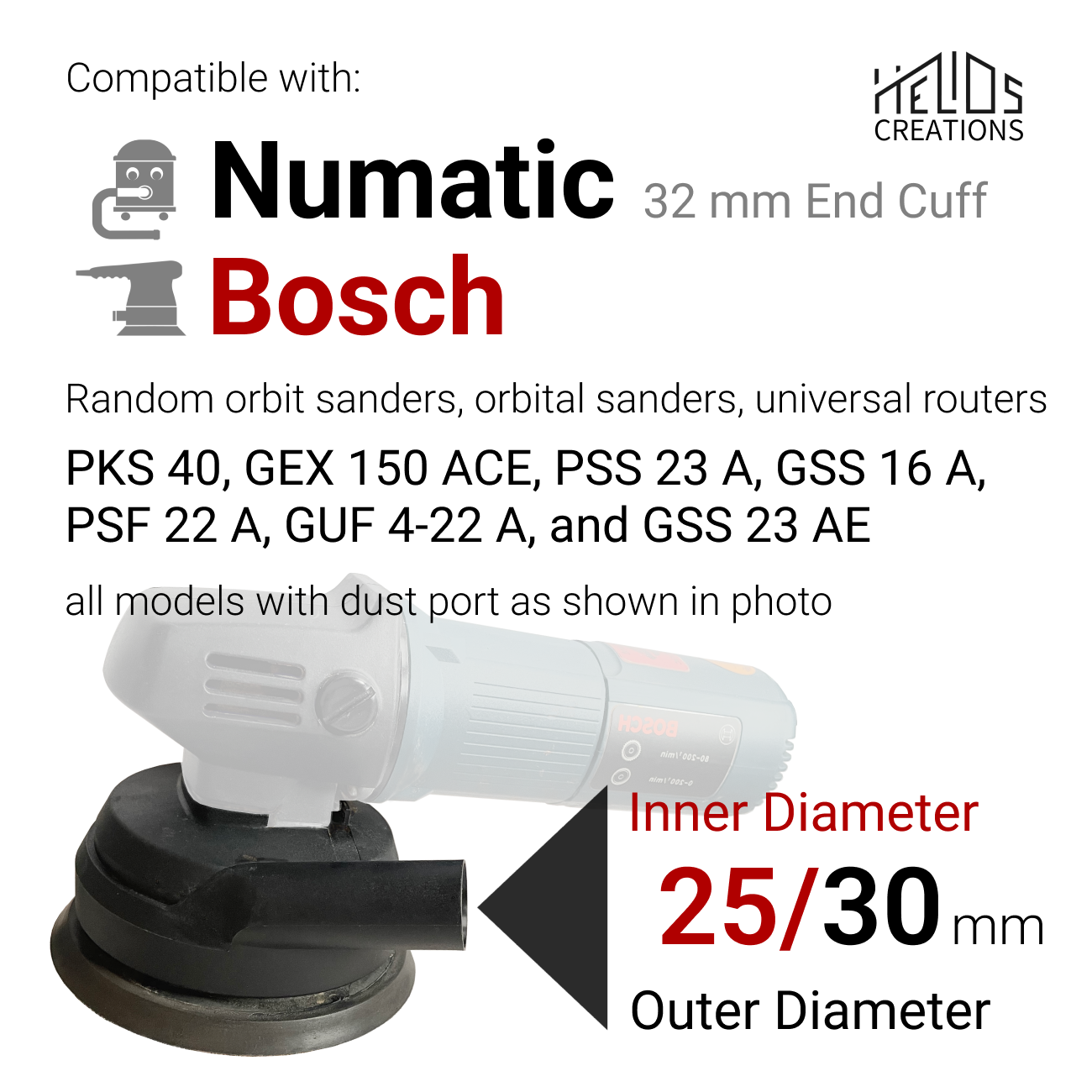 Adapter for Bosch Sanders and Routers – Compatible with Numatic