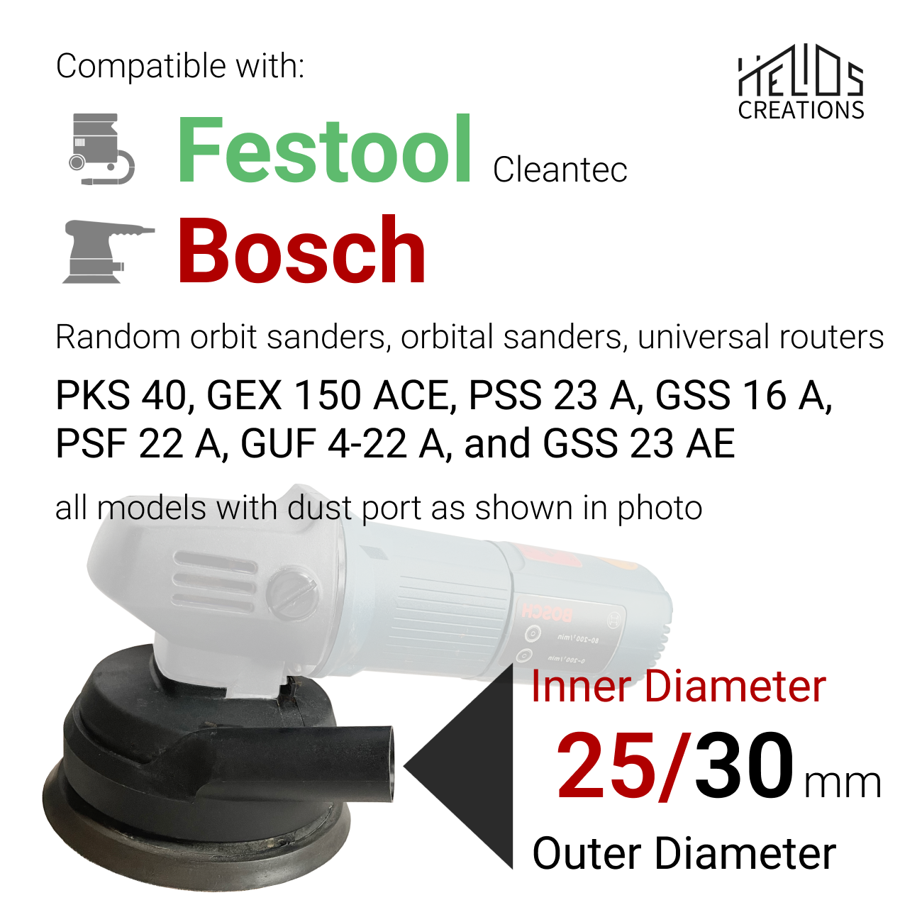 Dust Adapter for Bosch Sanders and Routers – Compatible with Festool Extractors