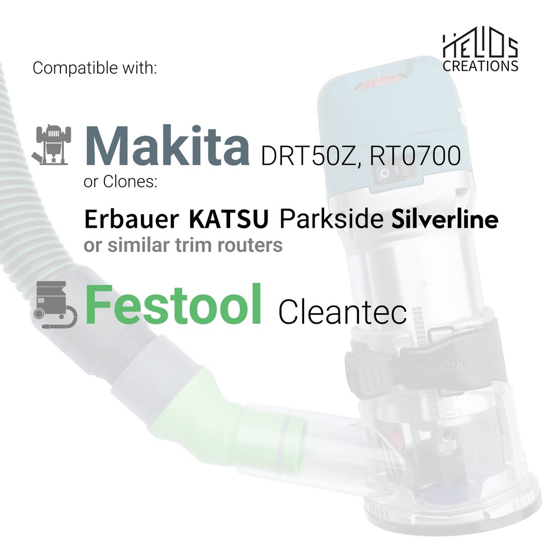 Dust Adapter for Makita RT0700 / DRT50Z and Clones to Festool Dust Extractors – Angled Seal