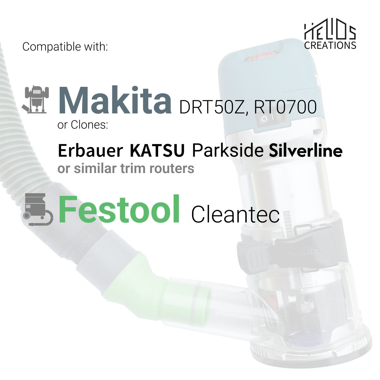Dust Adapter for Makita RT0700 / DRT50Z and Clones to Festool Dust Extractors – Angled Seal