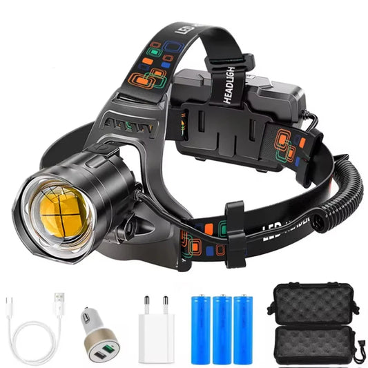 Powerful XHP100 Led Headlamp Zoomable USB Rechargeable High Power Headlight
