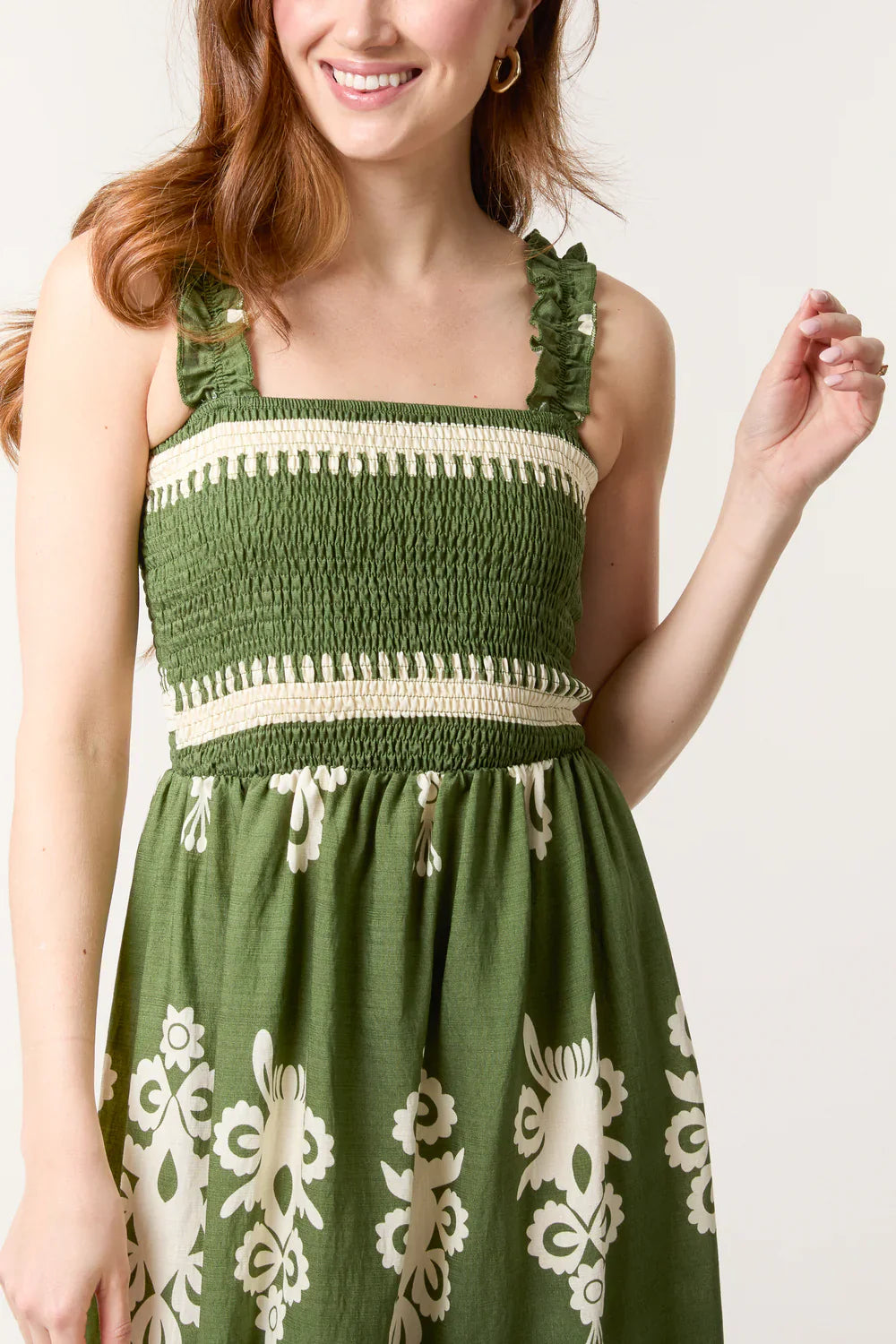 Printed Shirred Bodice Maxi Dress