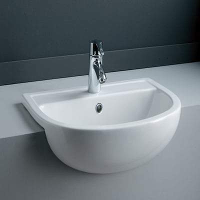 45cm Semi Recessed Basin 2 Tap Holes in Alpine White
