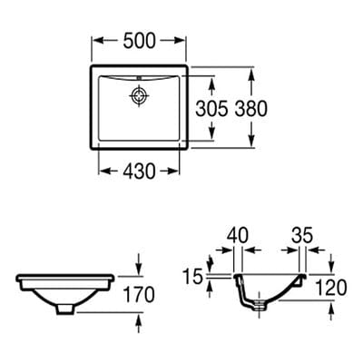 Diverta 500mm In Countertop Or Under Countertop Basin 0 Tap Holes