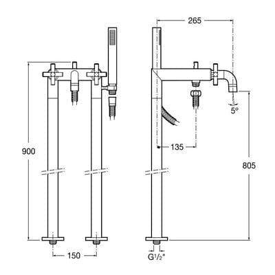 Loft Chrome Floor Standing Bath Shower Mixer Kit