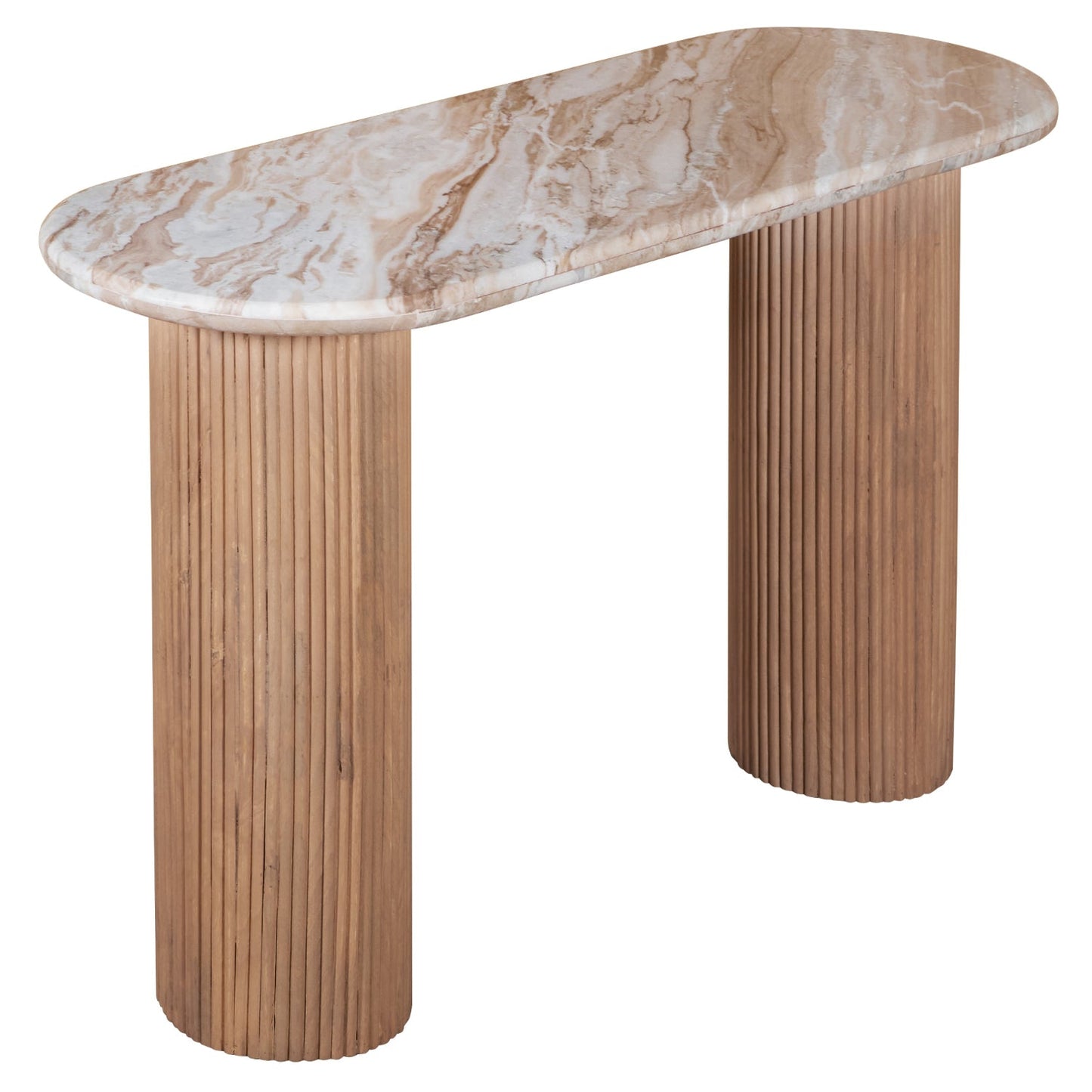 Bundi Natural Marble & Wood Pedestal Console Table
