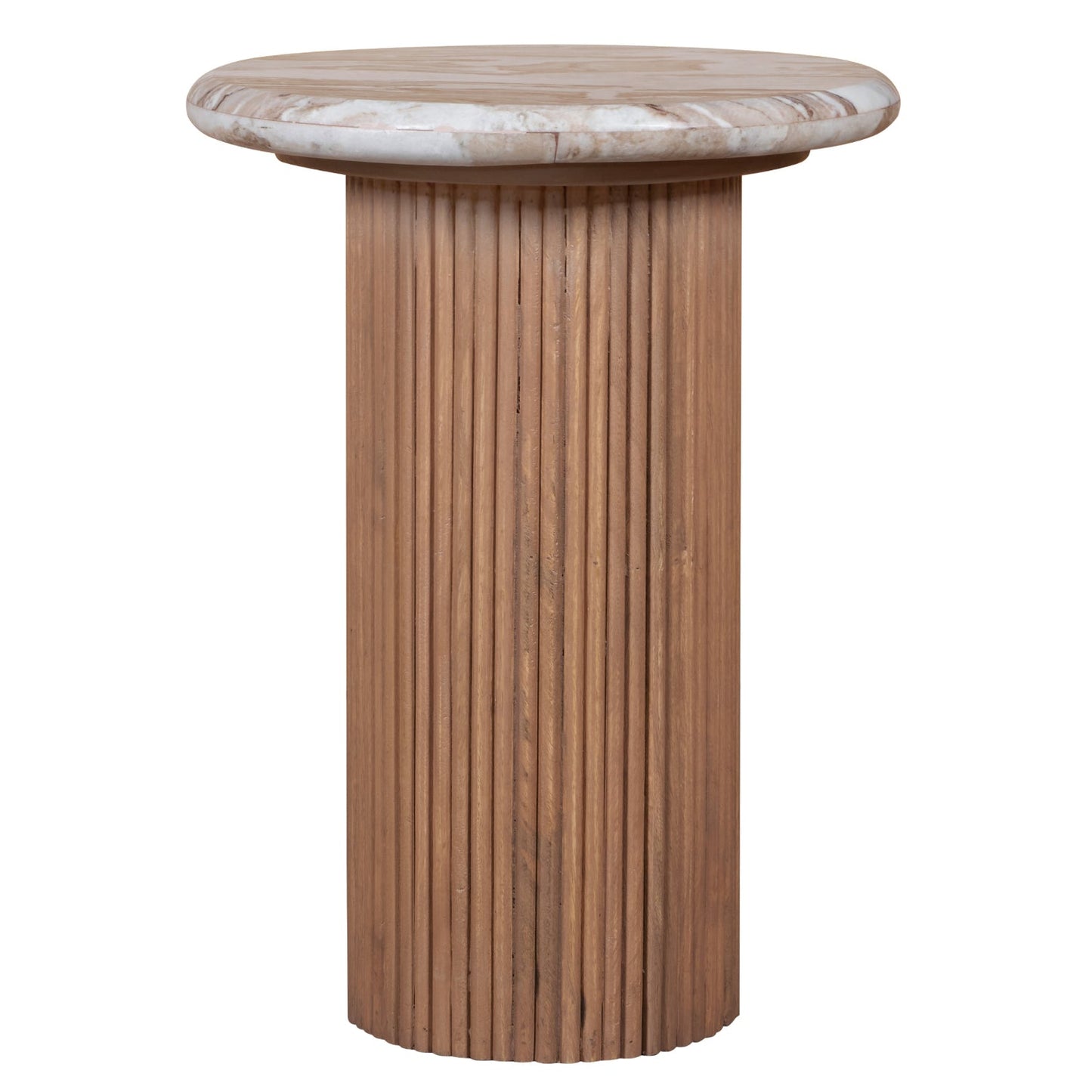 Bundi Natural Marble & Wood Pedestal Side Table