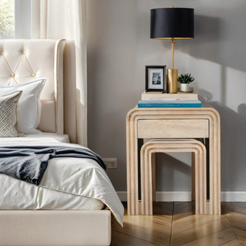 Preston Mango Wood Nest of 2 Tables with Drawer