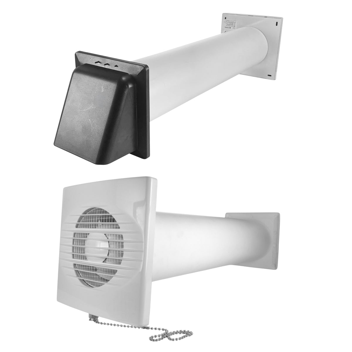 Rico Pull-Cord Switch Fan Through Wall Ventilation Kit 100mm Pipe Graphite Vent