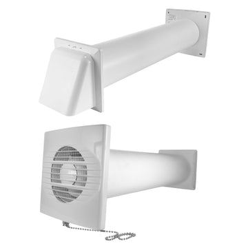 Rico Pull-Cord Switch Fan Through Wall Ventilation Kit 100mm Pipe White Vent