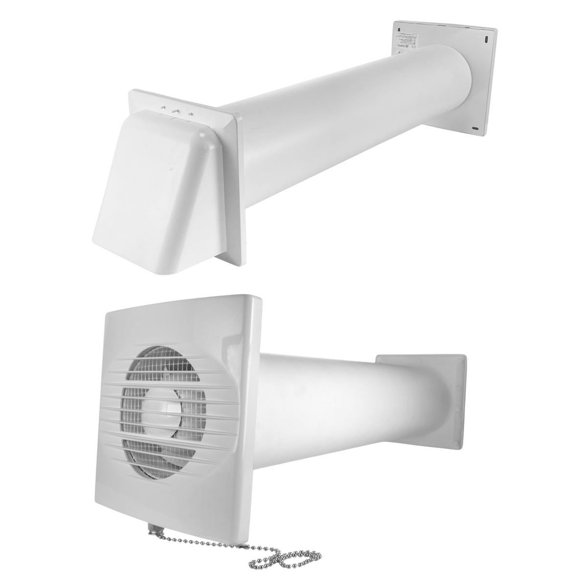 Rico Pull-Cord Switch Fan Through Wall Ventilation Kit 100mm Pipe White Vent